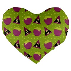 Hat Formula Purple Green Polka Dots Large 19  Premium Flano Heart Shape Cushions by Alisyart