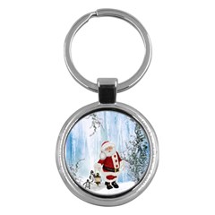 Santa Claus With Funny Penguin Key Chains (round)  by FantasyWorld7