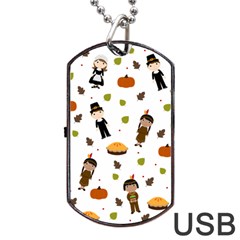 Pilgrims And Indians Pattern - Thanksgiving Dog Tag Usb Flash (one Side) by Valentinaart