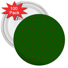 Mini Red Dots On Christmas Green 3  Buttons (100 Pack)  by PodArtist