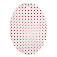 Small Christmas Red Polka Dot Hearts On Snow White Ornament (oval) by PodArtist