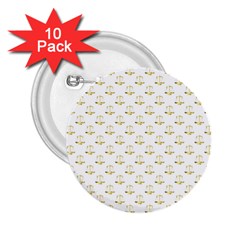 Gold Scales Of Justice On White Repeat Pattern All Over Print 2 25  Buttons (10 Pack)  by PodArtist