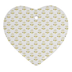 Gold Scales Of Justice On White Repeat Pattern All Over Print Heart Ornament (two Sides) by PodArtist