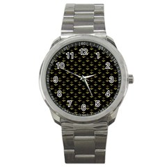 Gold Scales Of Justice On Black Repeat Pattern All Over Print  Sport Metal Watch by PodArtist