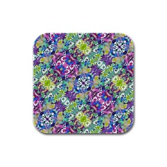 Colorful Modern Floral Print Rubber Square Coaster (4 Pack)  by dflcprints