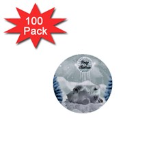 Cute Polar Bear Baby, Merry Christmas 1  Mini Buttons (100 Pack)  by FantasyWorld7