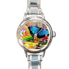 Blue Morphofalter Butterfly Insect Round Italian Charm Watch by Celenk
