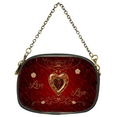 Wonderful Hearts With Floral Elemetns, Gold, Red Chain Purses (one Side)  by FantasyWorld7