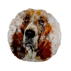 Dog Basset Pet Art Abstract Standard 15  Premium Round Cushions by Celenk