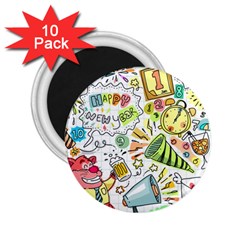 Doodle New Year Party Celebration 2 25  Magnets (10 Pack)  by Celenk