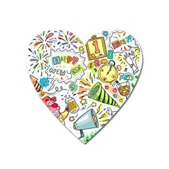 Doodle New Year Party Celebration Heart Magnet by Celenk