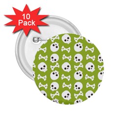 Skull Bone Mask Face White Green 2 25  Buttons (10 Pack)  by Alisyart