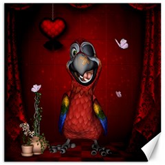 Funny, Cute Parrot With Butterflies Canvas 12  X 12   by FantasyWorld7