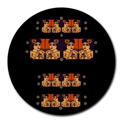 Geisha With Friends In Lotus Garden Having A Calm Evening Round Mousepads by pepitasart