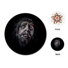 Jesuschrist Face Dark Poster Playing Cards (round)  by dflcprints