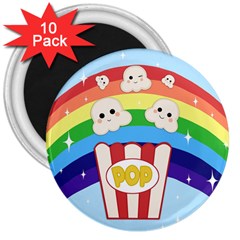 Cute Kawaii Popcorn 3  Magnets (10 Pack)  by Valentinaart