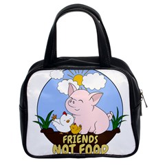 Friends Not Food - Cute Pig And Chicken Classic Handbags (2 Sides) by Valentinaart