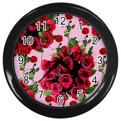 Roses Pink Wall Clocks (black) by snowwhitegirl