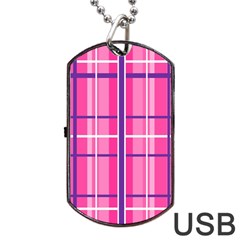 Gingham Hot Pink Navy White Dog Tag Usb Flash (two Sides) by Nexatart