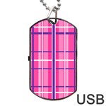 Gingham Hot Pink Navy White Dog Tag USB Flash (Two Sides) Back