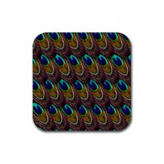 Peacock Feathers Bird Plumage Rubber Square Coaster (4 Pack)  by Nexatart