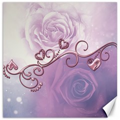 Wonderful Soft Violet Roses With Hearts Canvas 16  X 16   by FantasyWorld7
