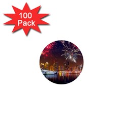 Christmas Night In Dubai Holidays City Skyscrapers At Night The Sky Fireworks Uae 1  Mini Buttons (100 Pack)  by Sapixe