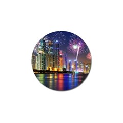 Dubai City At Night Christmas Holidays Fireworks In The Sky Skyscrapers United Arab Emirates Golf Ball Marker by Sapixe