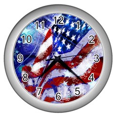 Flag Usa United States Of America Images Independence Day Wall Clocks (silver)  by Sapixe