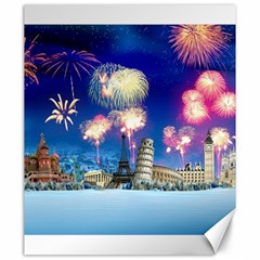 Happy New Year Celebration Of The New Year Landmarks Of The Most Famous Cities Around The World Fire Canvas 20  X 24   by Sapixe