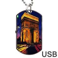 Paris Cityscapes Lights Multicolor France Dog Tag Usb Flash (one Side) by Sapixe