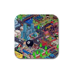 Pixel Art City Rubber Square Coaster (4 Pack)  by Sapixe