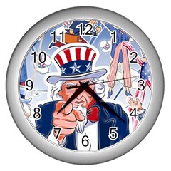 United States Of America Celebration Of Independence Day Uncle Sam Wall Clocks (silver)  by Sapixe