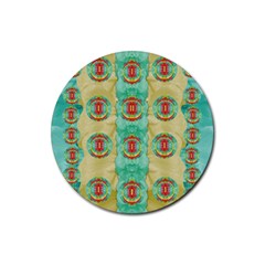 Peace Will Be In Fantasy Flowers With Love Rubber Coaster (round)  by pepitasart