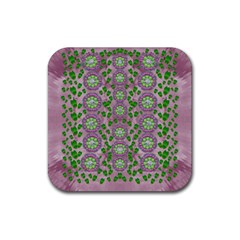 Ivy And  Holm Oak With Fantasy Meditative Orchid Flowers Rubber Coaster (square)  by pepitasart