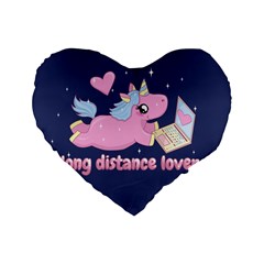 Long Distance Lover - Cute Unicorn Standard 16  Premium Flano Heart Shape Cushions by Valentinaart