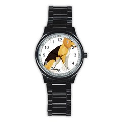 Black Yellow Dog Beagle Pet Stainless Steel Round Watch by Sapixe