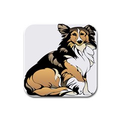 Dog Sitting Pet Collie Animal Rubber Square Coaster (4 Pack)  by Sapixe
