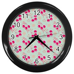 Bubblegum Cherry Wall Clock (black) by snowwhitegirl