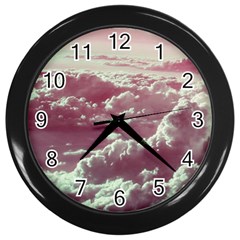In The Clouds Pink Wall Clock (black) by snowwhitegirl