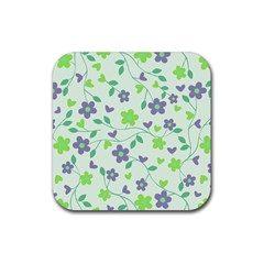 Green Vintage Flowers Rubber Square Coaster (4 Pack)  by snowwhitegirl