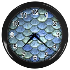 Blue Mermaid Scale Wall Clock (black) by snowwhitegirl