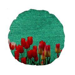 Green Denim Flowers Standard 15  Premium Round Cushions by snowwhitegirl