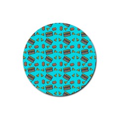 Fast Food Blue Rubber Coaster (round)  by snowwhitegirl