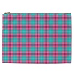 Blue Pink Plaid Cosmetic Bag (XXL) Front