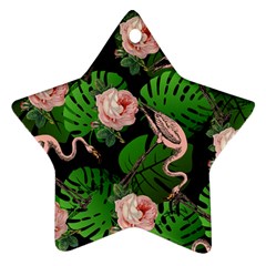 Flamingo Floral Black Star Ornament (two Sides) by snowwhitegirl
