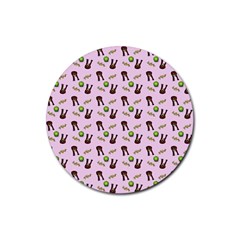 School Girl Pattern Pink Rubber Coaster (round)  by snowwhitegirl