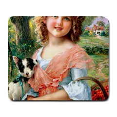 Girl With Dog Large Mousepads by vintage2030