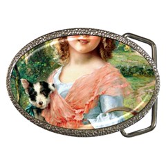 Girl With Dog Belt Buckles by vintage2030