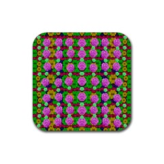 Roses And Other Flowers Love Harmony Rubber Coaster (square)  by pepitasart